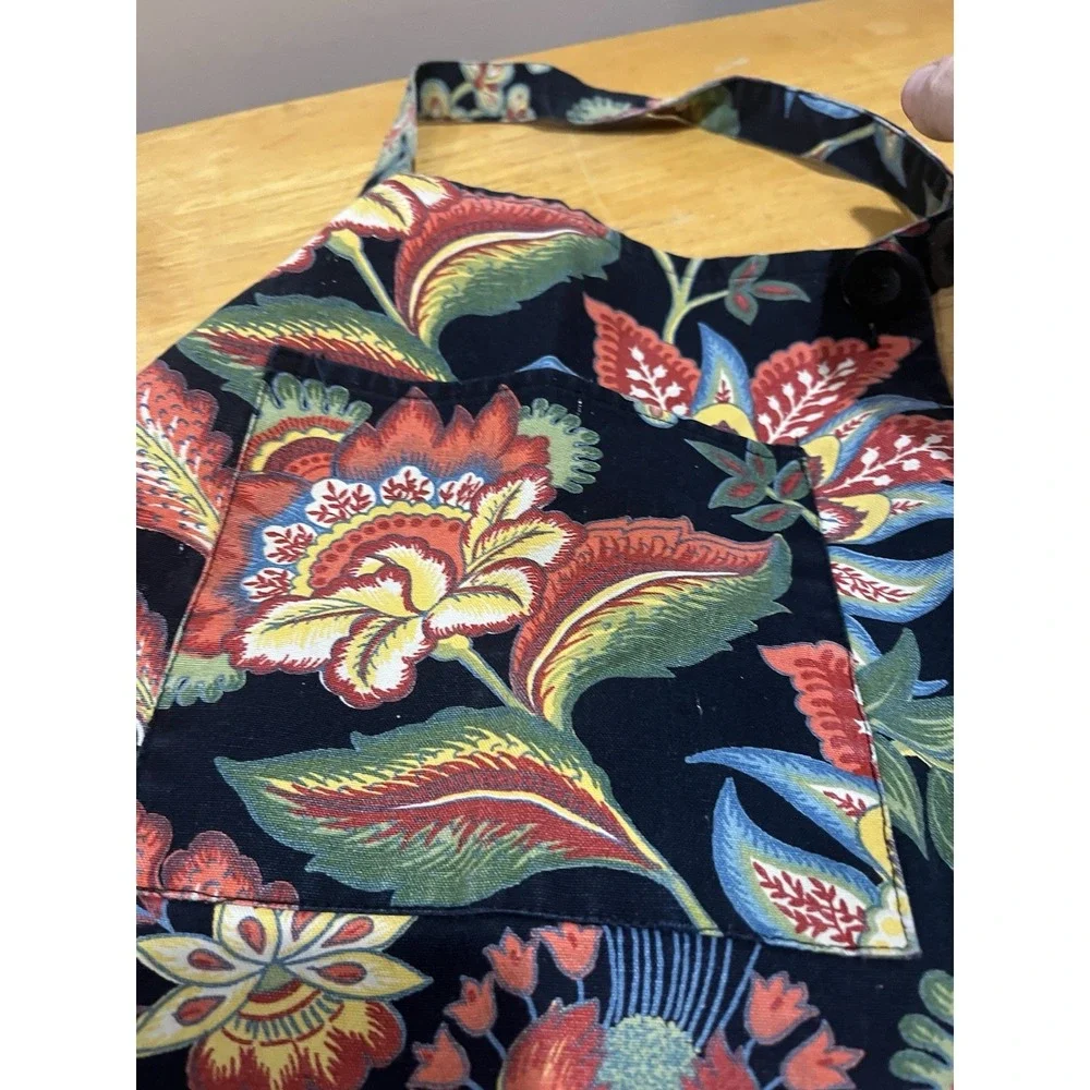 April‎ Cornell Black Floral Kitchen Chef Apron Towel Set French Country Cotton